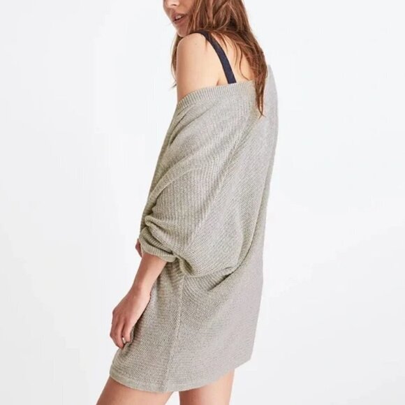 Madewell Seabank Light Grey Knit Open Front Waterfall Cardigan Sweater Medium M - Picture 2 of 13